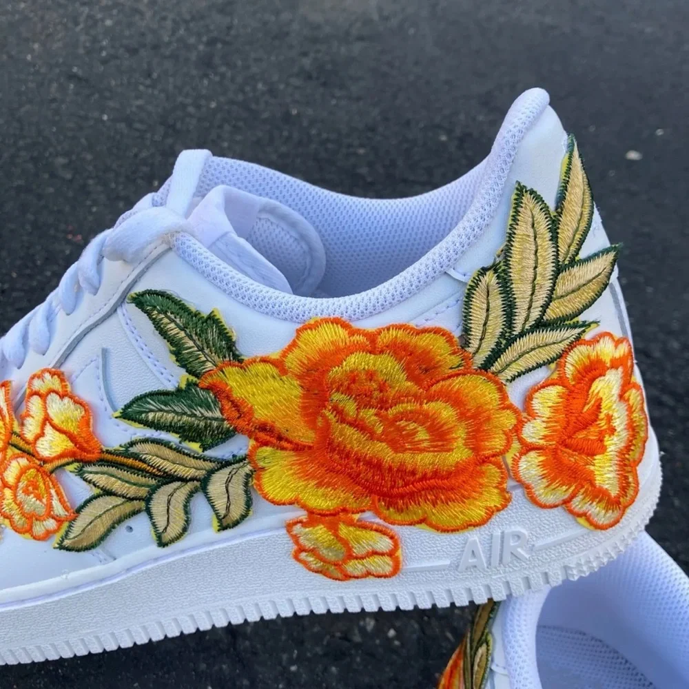 Nike orange flower Air Force 1s multiple sizes available - Picture 3 of 11